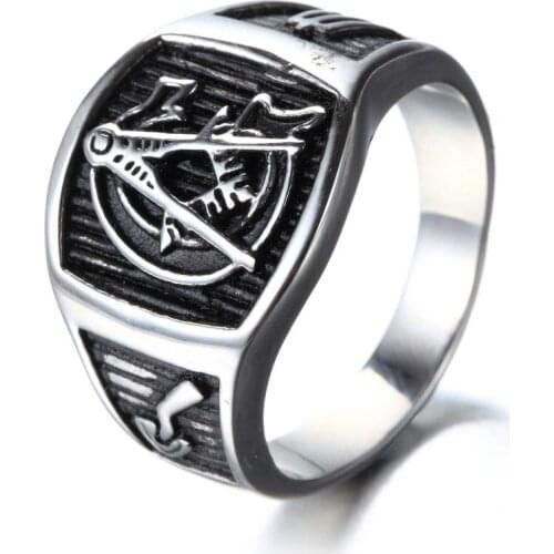 Domineering masonic ring casting Punk Gothic free Mason Stainless Steel Black Silver color Finger Rings For Men Wholesale