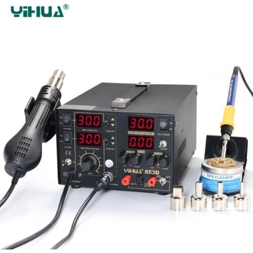 YIHUA 853D 5A Hot Air Gun Rework Station 5A DC Power Supply 3 In 1 Functions Rework Soldering Iron Station Free shipping