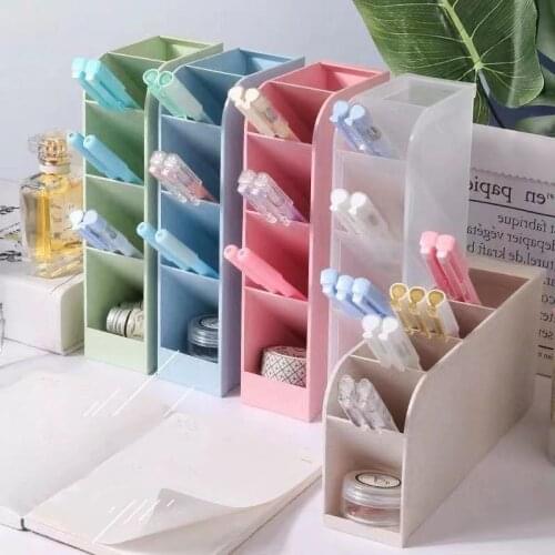 Yisuremia Kawaii Big Capacity 4 Gird Desk Pen Holder Stand Pencil Makeup Storage Box Desktop Organizer School Office Stationery