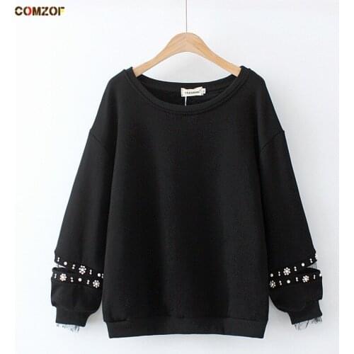 High Quality Women Fleece Hoodie Long Sleeve Loose Pullover Hole Beading Plus Size Sweatshirt XL-4XL Vetement Femme