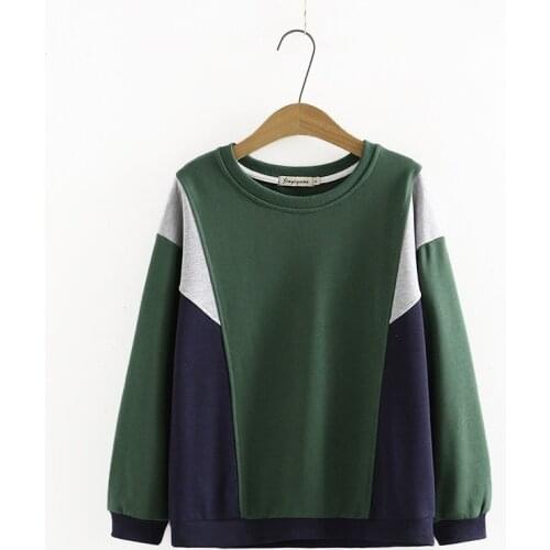 Plus Size XL-4XL Womens Long Sleeved Hoodie Long Sleeved Casual Patchwork Pullovers A-line Outerwear