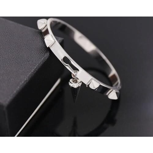 Gold color crystal awl rivet bracelets for women jewelry, punk stainless steel bracelets & bangles pulseras mujer bileklik joias