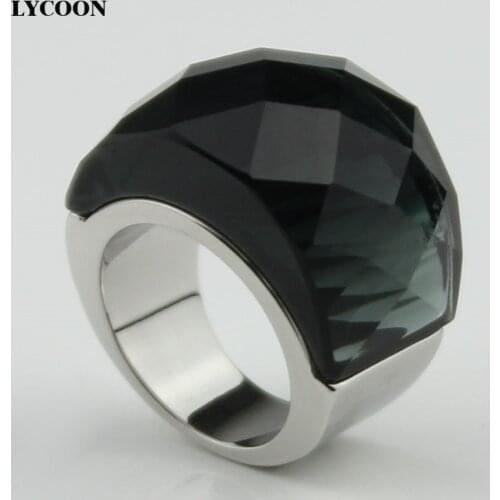 LYCOON hot sale high quality 316L stainless steel wedding Jewelry rings Austria clear transparent grey crystal ring for women