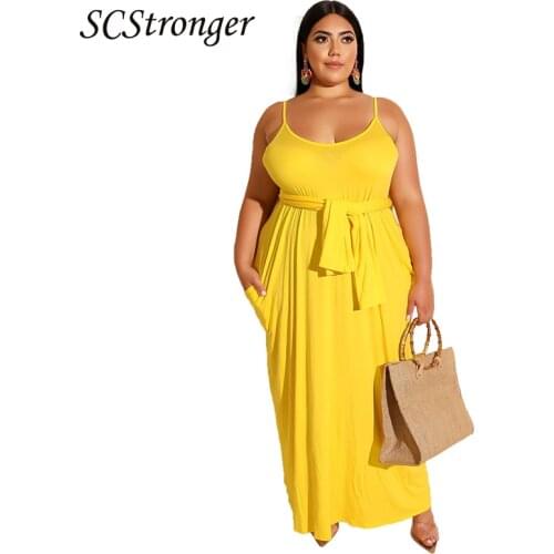 SCSTRONGER Summer Solid Color Polyester Sling V neck Dress Oversized Women Printed Sleeveless Skirt Slim Sexy Vestido Plus Size