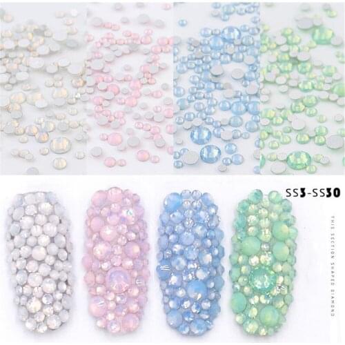 1440pcs/Lot Opal Flat Back Crystal Rhinestones Decorations Pink/White Glass Diamond For Nail Art Design Manicure Supplies @45-7