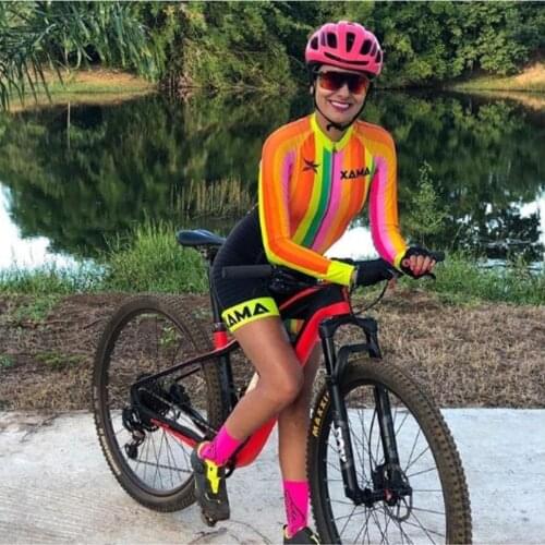 2021 XAMA Pro Womens Professional Long Sleeve Cycling Triathlon Skinsuit Sets Bike Macaquinho Ciclismo Feminino Maillot Mujer