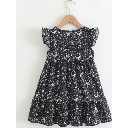 27Kids Girls Dress Summer Contrasting floral casual dress Short Sleeve For Lady skirt Sweet and Breathable 3-7Years