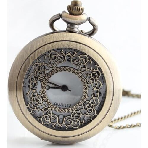 50pcs/lot New Arrival Hollowed Flower Vin Pocket Watch Men Women Vintage Flip Quartz Pocket Watch Wholesale