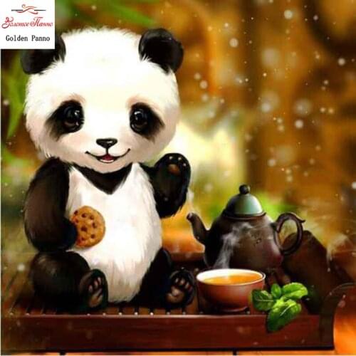 Full squared diamond painting Biscuits Diamond embroidery Cute panda diamond mosaic stitch home decoration Afternoon tea