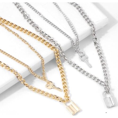 2020 Fashion Key Padlock Pendant Goth Necklace for Women Lock Chains Layered Chain on The Neck with Lock Punk Jewelry Necklaces