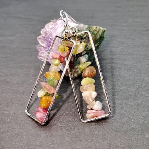 Ethnic Nepal Jewelry Exaggerated Colorful Tourmaline Stone Earrings