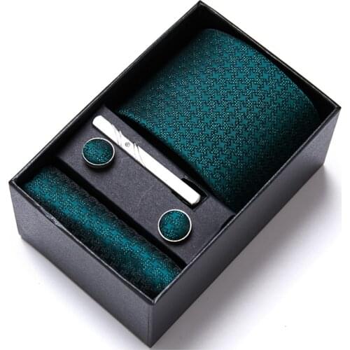 65 Colors Wholesale High Quality 7.5 cm Jacquard Tie Handkerchief Cufflink Set Necktie Box Wedding Accessories Fit Formal Party