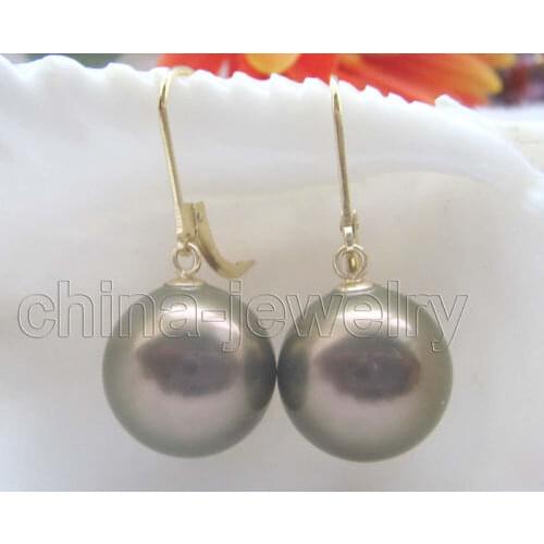 14mm coffee perfect round south sea shell pearl earring -good gold filled
