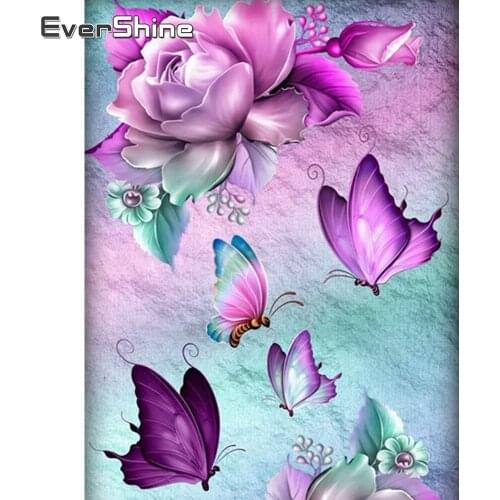 EverShine DIY Diamond Painting Flowers Cross Stitch Diamond Embroidery Butterfly Full Drill Square Handicraft Handmade Gift