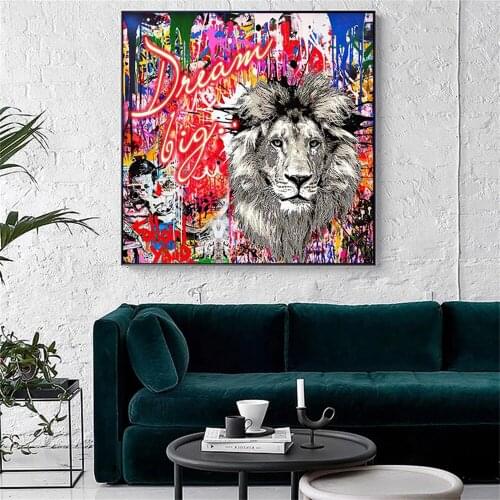 Abstract Lion Canvas Paintings Wall Art Posters and Prints Modern Love is all we need Graffiti Art Pictures Home Decor Cuadros