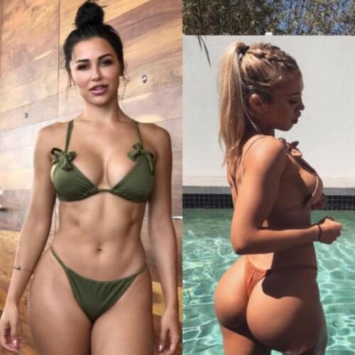 Sexy Striangle Women Bikini Solid Color Thong Bandage Push-up Padded Bikini Set Swimwear Swimsuit Bathing Suit Lot