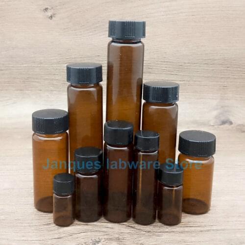 Capacity 2/3/4/5/10/15/20/30/40/50/60ml Amber Glass Sample Bottle Brown Reagent Vial with Screw Plastic Cap and PE Pad