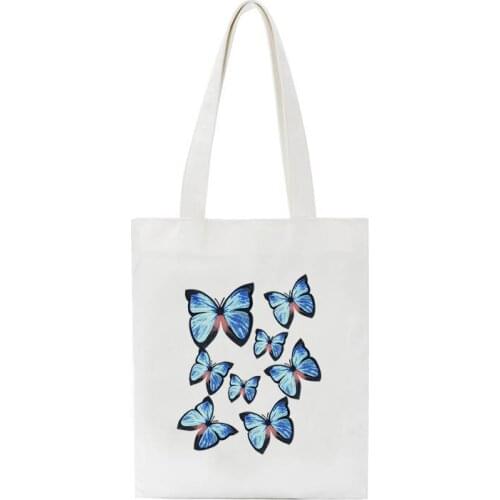 Summer Cartoon Butterfly Printing Ulzzang Korean Ins Chic Canvas Casual Large Capacity Fun Female Fashion Vintage Shoulder Bags