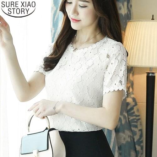 Summer Short Sleeve Lace White Womens Tops New Fashion Women Shirt Blouse Fashion O-neck Womens Clothing Shirt Blusas D710 30