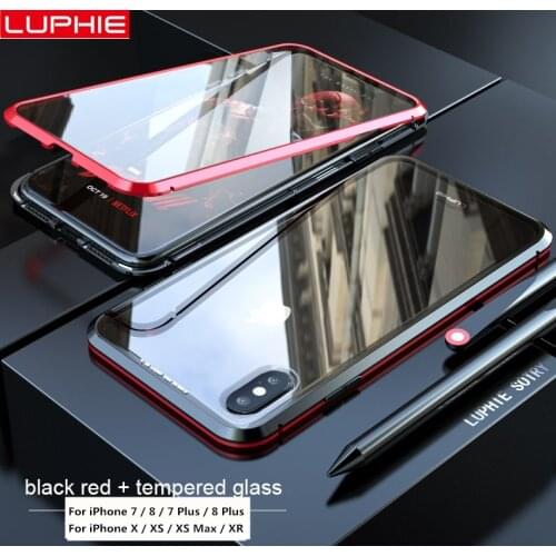 Luphie 360 Magnetic Front Back Glass Double Side Glass Case for iPhone 7 8 Plus Magnet Flip Cover for iPhone 11 Pro X XS Max XR