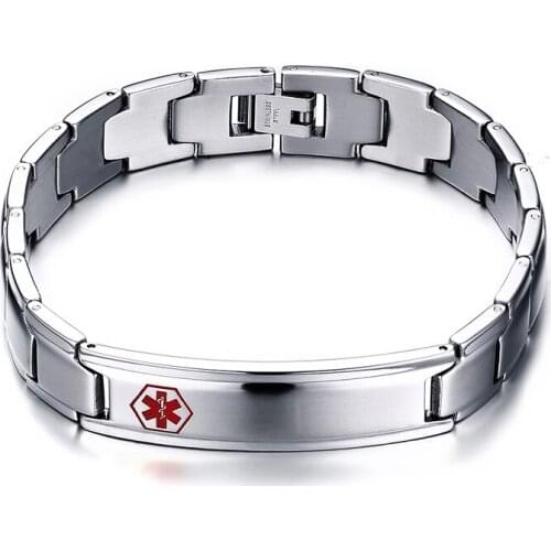 Medical Alert ID Tag Charm Bracelet in Stainless Steel Free Custom Engraving