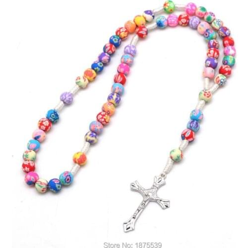Colorful Polymer Clay Bead Cord Rosary for Pray 59 Beads