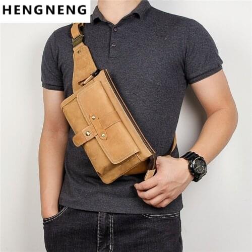 Fashion Men Chest Bag Genuine Leather Waist Chest Bags Pouch Single Shoulder Crossbody Bags Natural Skin Hip Bum Fanny Belt Pack