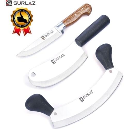 3 PCS SürLaz Knife Kitchen Knives Meat Chopping Knife Pizza Cutter Rocker Stainless Steel Sharp Pizza Slicer Knife Chopper