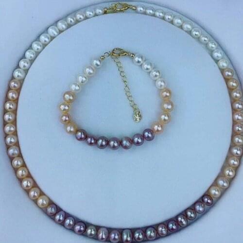 Mix 3 Natural Color Potato Pearl Necklace and Bracelet Jewelry Set Real Freshwater Pearl Wedding Party Jewelry Set FP065