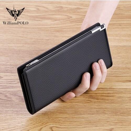 New RFID mens wallet long leather card bag large zipper thin wallet business clutch bag p195252