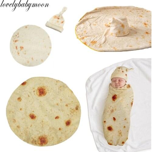 1 Set Burrito Blanket Baby Flour Tortilla Swaddle 100% Cotton Flannel Blanket Sleeping Swaddle Wrap Hat For Baby Sleep