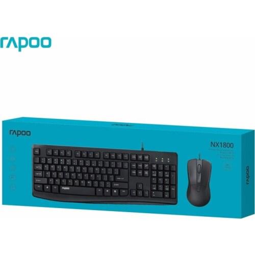 Original Rapoo NX1800 Wired Antibacterial Keyboard And Mouse Set 1000 DPI For Desktop Laptop USB Ergonomics Design For Office