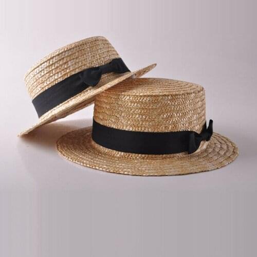 Summer Simple Parent-child Matching Beach Bucket Hats Female Casual Panama Lady Women Flat brim Bowknot Straw cap girls Sun Hat