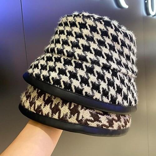 Designer Bucket Hat Flat Fishing Hat Female Casual Fisherman Hat Autumn Winter Women Houndstooth Plaid Tide Basin Cap Man Cap