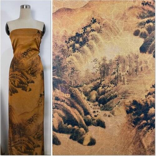 Heavy Silk Fabric Cheongsam Dress Inkjet 30 Mum Double-sided Satin Fragrant Cloud Yarn Nostalgic Landscape