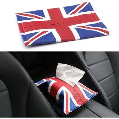 Auto Interior Union Jack PU Leather Car Tissue Napkin Bag Package Armrest Box Storage for Min Cooper JCW S All Series x1