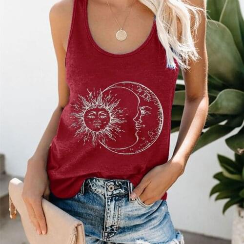 Plus Size Graphic WomenS Tank Top U-Neck Sun And Moon Printing Women Tee Shirt Summer Top Sleeveless Vest Crop Tops Casual Tops
