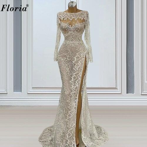 Plus Size Mermaid Evening Dresses Long Sleeves Lace Evening Gowns Muslim Prom Party Dresses For Women Vestidos De Noche