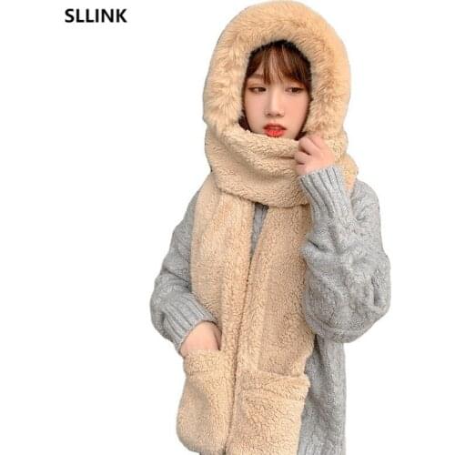 New winter cute cold-proof lamb hair one-in-one hat Womens 100-neck protection neck warm and cold neck cap bonnets