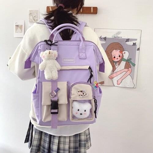 2021 School Bag Backpack ForTeenagers Girls Cute Ring Bag Designer Travel Bags Laptop Backpack Women Notebook Patchwork Backpack