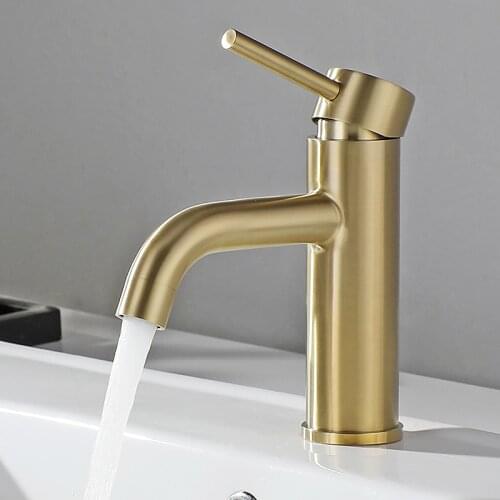 Bathroom Basin Faucet Brushed Gold Tap Single Handle Deck Mounted Bathroom Washbasin Cold And Hot Water Mixer