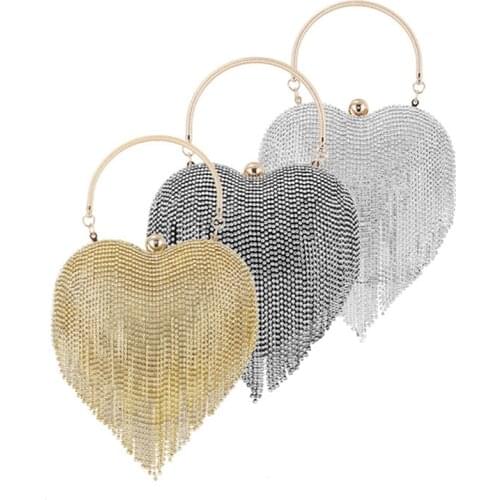 Crystal Handbag Clutch Dinner Bag Ladies Tassel Handbag Peach Heart Banquet Bag Fashion Wedding Bag ROM80295