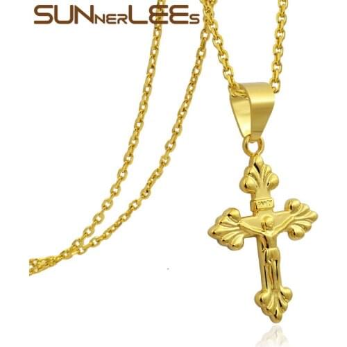 SUNNERLEES Fashion Jewelry Mens Womens Gold-Color Christs Jesus Cross Pendant Necklace Optional Chain P29