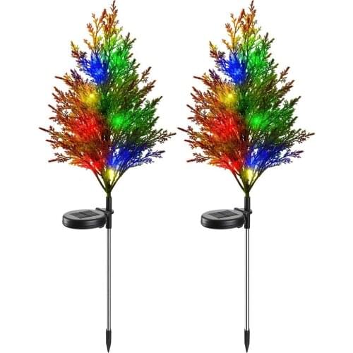 Solar Garden Tree Lights Outdoor Ground IP65 Waterproof Solar Power Multi-Color Flickering Pine Lights for Patio Lawn Pathway