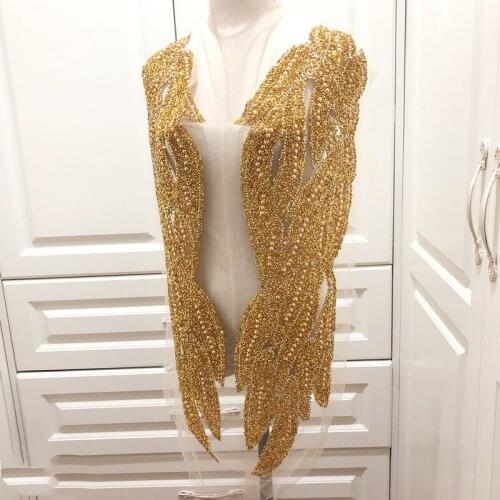 1pair three color big leaf Craft Transfers Beads Motif Hot Fix Rhinestones Embellishment Iron on Patches Sewing Supplies