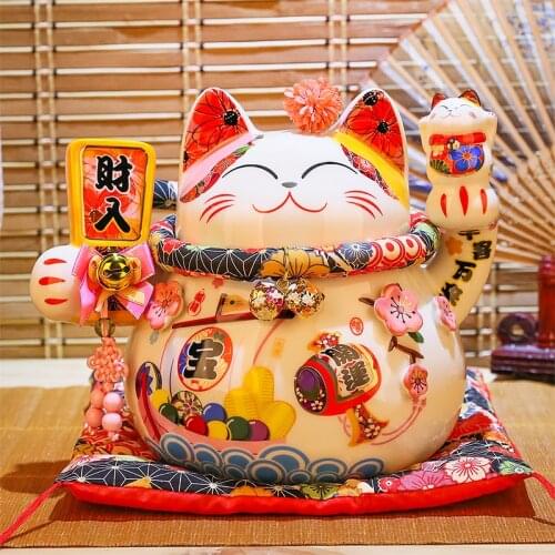 Japanese 9 inch Ceramic Fortune Cat Maneki Neko Ornament Home Decoration Gift Feng Shui Lucky Cat Piggy Bank Centerpiece