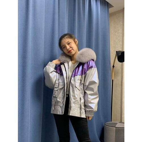 RosEvans 2020 Bomber Waterproof Parka Winter Jacket Women Natural Detachable Real Fox Fur Collar Hood Coat Thick Warm Outerwear