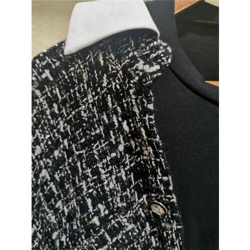 Womens Fake Two Piece Tweed Shirt 2020 Spring Autumn Stitching Contrast Female Blouse