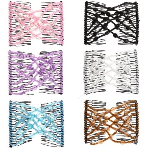 Magic Hair comb Women Hair Clip Vintage Elastic Double Bead Elasticity Shower Beaded tuck comb female