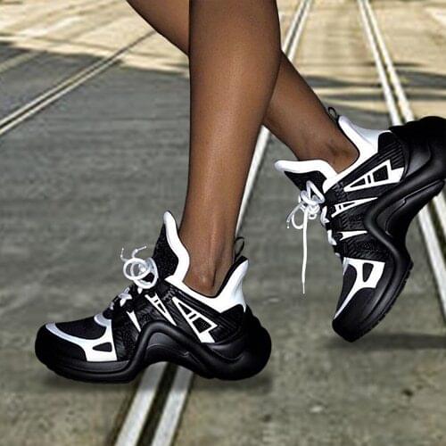 2020 Brand Summer Womens Chunky Sneakers Fashion Women Platform Shoes Leather Mesh Lace-Up Dad Vulcanize Shoes Female Trainers